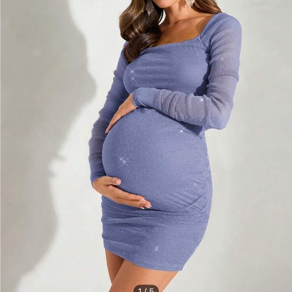 SHEIN Long Sleeve Maternity Dress in Light Blue - Picture 1 of 2